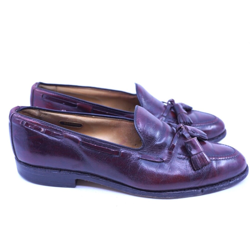 Allen Edmonds Grayson Men's Size 8 Burgundy Polished Cobbler Tassel Loafer Shoes
